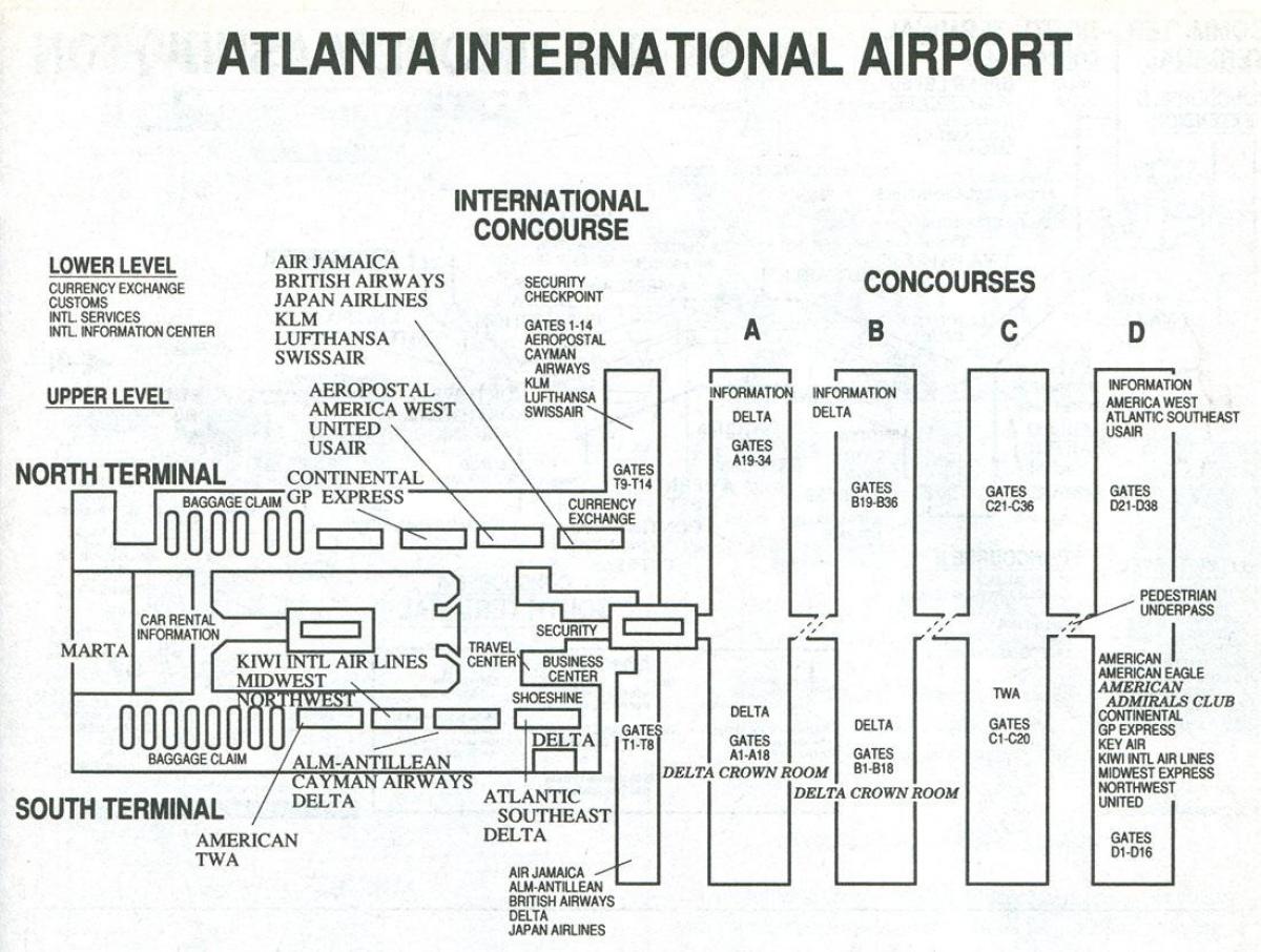 Atlanta lentokenttä terminaali s kartta