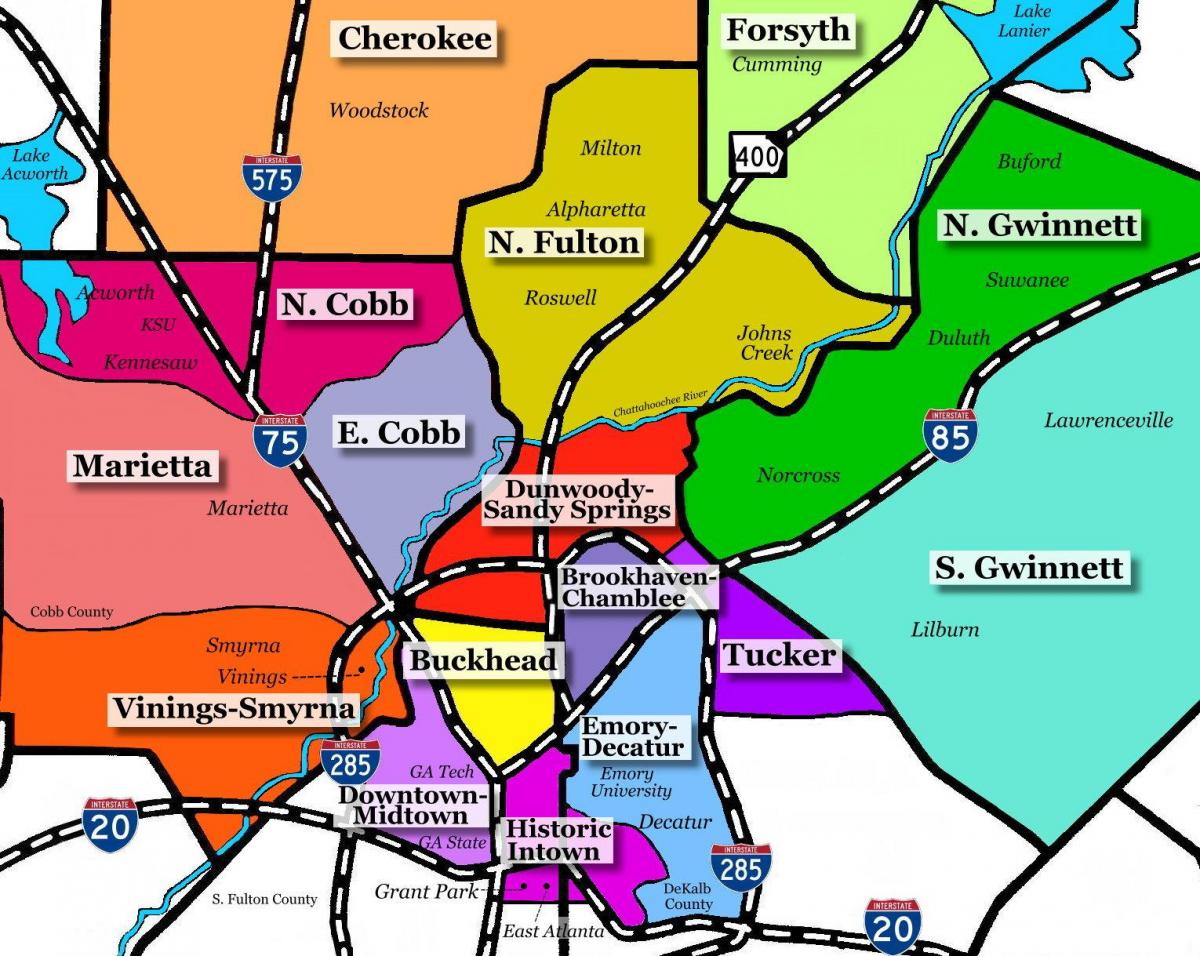kartta Atlanta lähiöissä