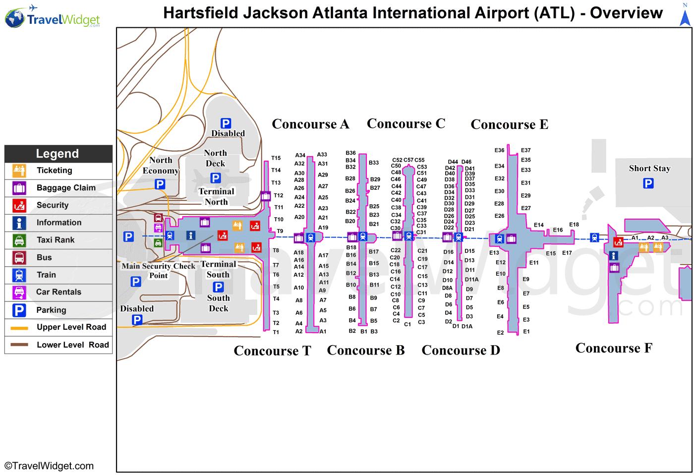 Atlanta lentokenttä terminaali kartta - Atlanta international terminal  kartta (yhdysvallat)