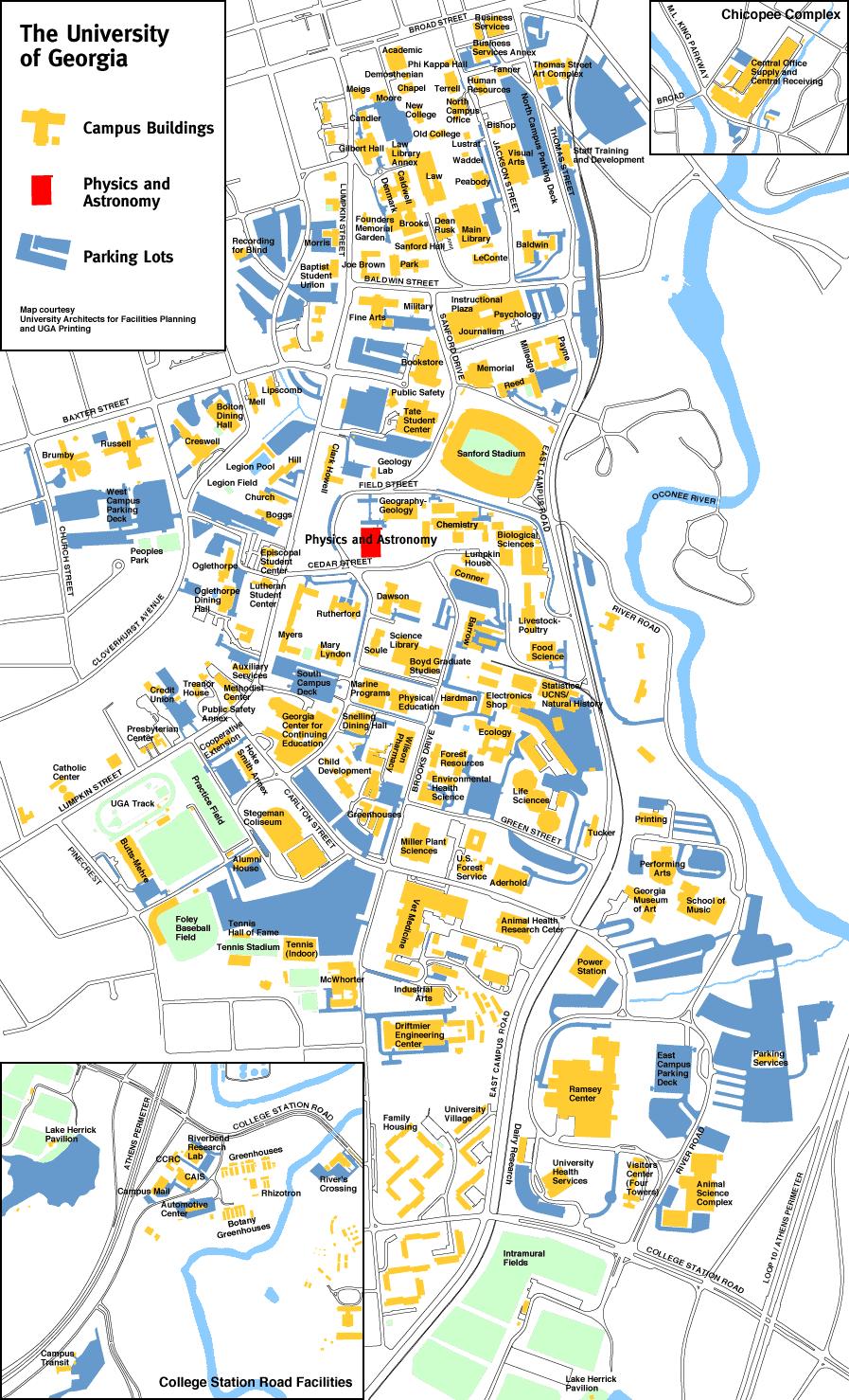 Uga-campus kartta - University of Georgian kartta (yhdysvallat)